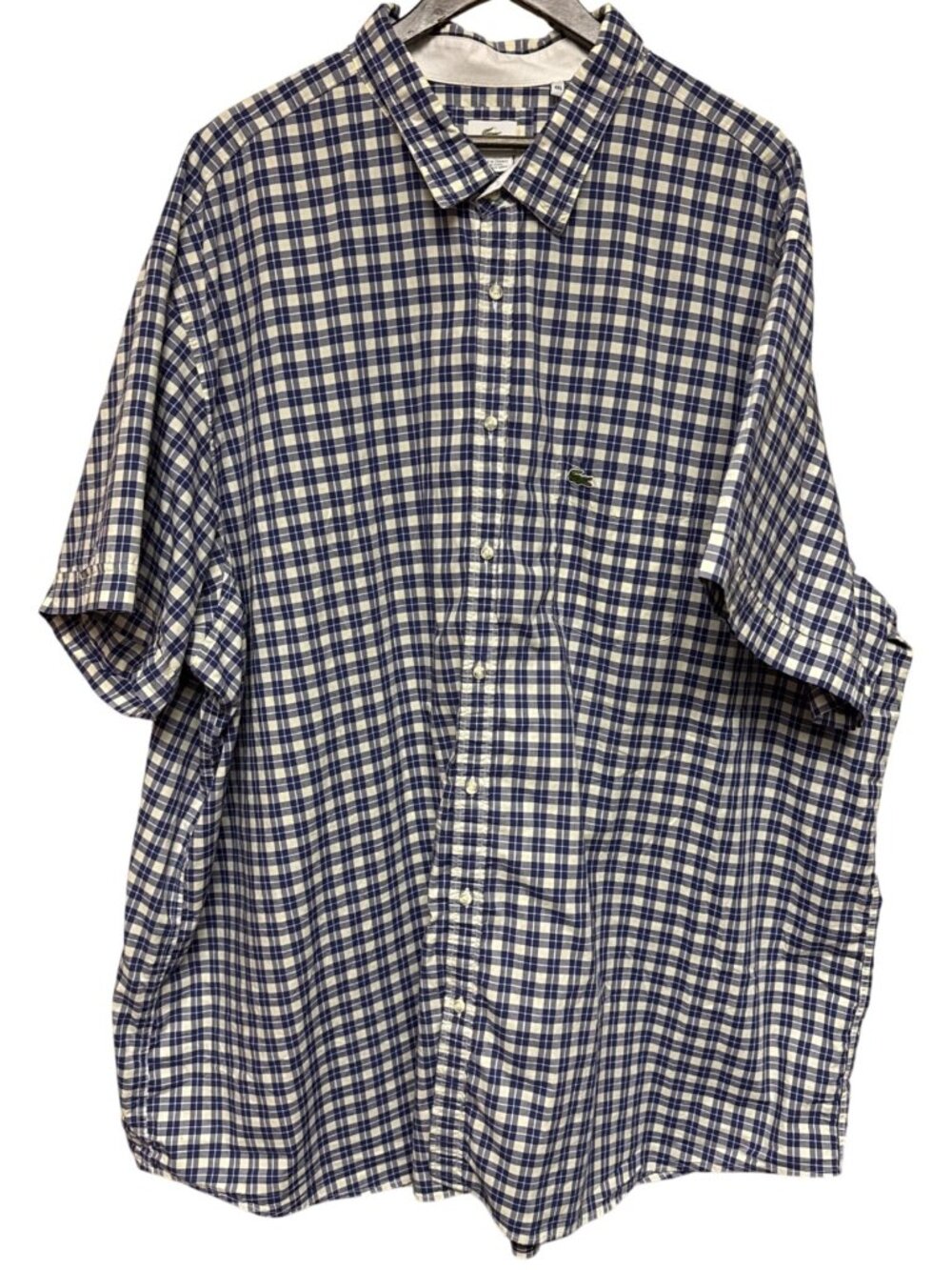 LACOSTE Men's Button Down Shirt Blue Plaid Short Sleeve 4XL Preppy Office Casual